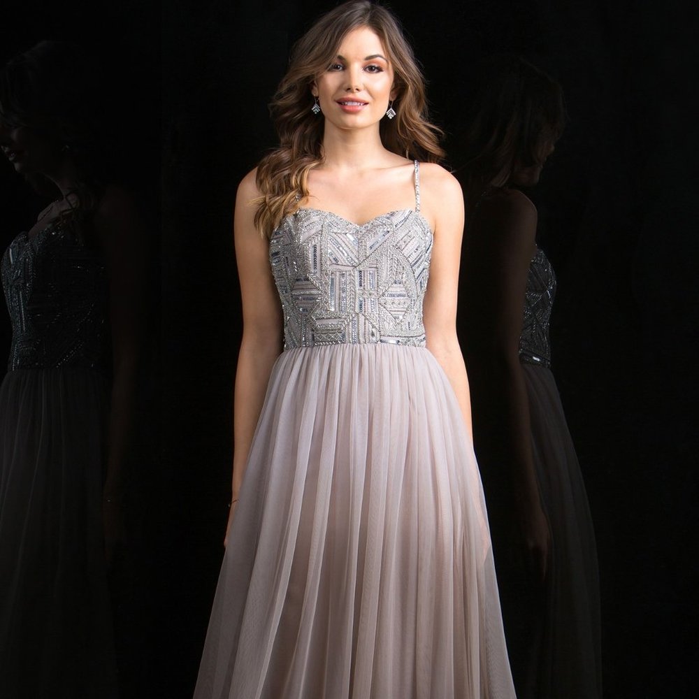 Scala 48801 Lead Silver Ombre Evening Dress